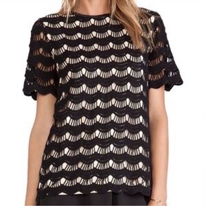 KATE SPADE Black Scalloped Lace Short Sleeve Top